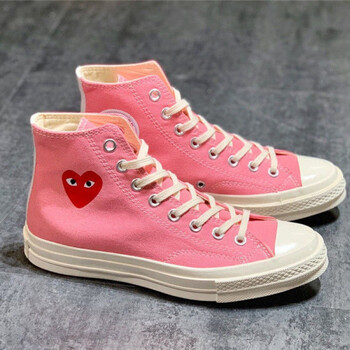 川久保玲联名新1970splay爱心男女情侣cdg大眼睛帆布鞋板鞋 粉色