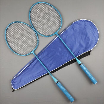 羽毛球拍成人学生耐打高弹力双拍碳素超轻双拍家庭情侣套装 清新蓝2支