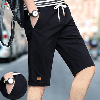 夏季直筒宽松百搭时尚潮流休闲中年男士七分短裤宽松七分裤男 黑色