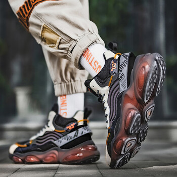 宇百伦大码高帮运动鞋男秋夏季爆米花男鞋厚底减震跑步防滑网鞋中学生