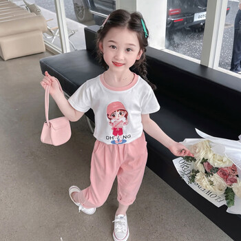 迪凡熊小清新印花短袖套装中小童夏装2可爱洋气女童童装16岁小女孩