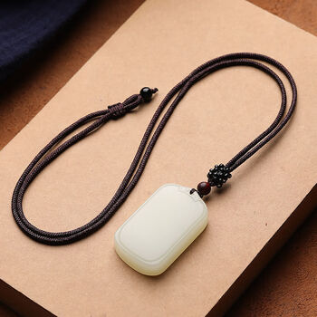 铭闽【明星同款】和田玉无事牌吊坠毛衣链玉石玉坠玉佩男女款挂绳项链