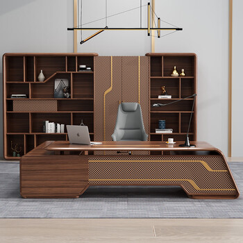 美轩戈广东佛山老板桌实木新中式老板桌乌金木实木办公桌高端办公室