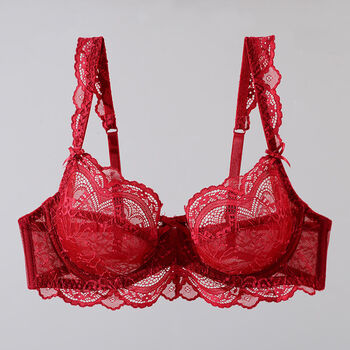 透明性感内衣套装大胸显小侧收胸罩性感内衣 酒红色单文胸(保密发货)