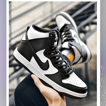 耐克顿限量aj校园ins高帮百搭跑步男女运动鞋高帮鞋女加厚网红冬天白