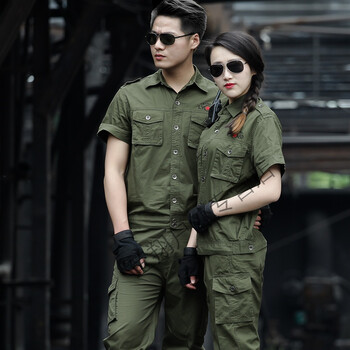 夏季军绿休闲迷彩服套装户外薄款作训服军训训练服工作服男女短袖套装