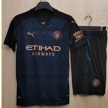湘以曼城球衣2021曼城客场黑色短袖成人足球服套装17号德布劳内定制