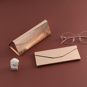 e88三角形折叠眼镜盒学生女高级黄金纹感眼镜盒便携抗压男墨镜收纳