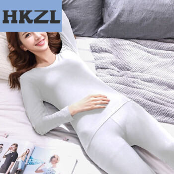 HKZL秋冬季女士薄款保暖内衣套装莫代尔圆领保暖打底透气 白色 模特码(80-110斤)