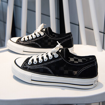 年春夏季新款女生帆布鞋女鞋子百搭网面网鞋夏款薄款透气板鞋黑色35