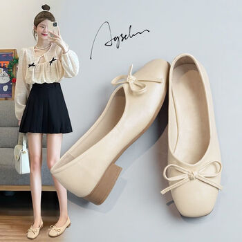 女士单鞋>梅纽因>梅纽因平底单鞋女年轻洋气方头宽脚薄款软皮外穿百搭