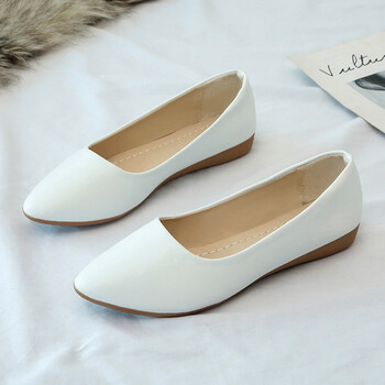 尖头单鞋女平底百搭新款舒适软底瓢鞋职业上班工作鞋小皮鞋白色40