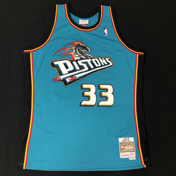 mitchellnessmn活塞队希尔大码球衣刺绣复古nba球衣篮球服湖蓝色客场l