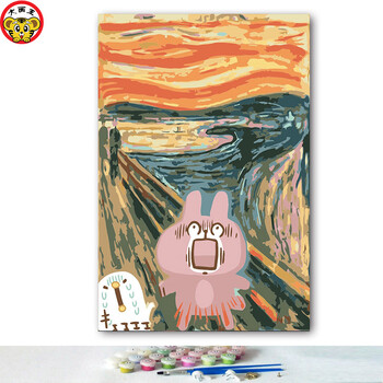 画可达鸭填色装饰挂画星空梵高71153呐喊4060厘米内框白色相框自己画