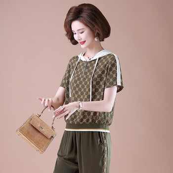 雪夕(xuexi)妈妈装夏装短袖t恤中老年人衣服夏运动套装女中年女装上衣