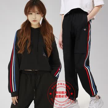 阿迪达斯（adidas） 套装女装秋季新款三色三条纹时尚运动服户外跑步连帽卫衣套头衫宽松休闲长裤GT8466/单件长裤/三色三条纹