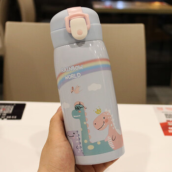 mathderay卡通可爱304不锈钢保温杯学生儿童大容量户外直饮杯蓝色350