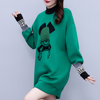 长款卫衣女遮臀过臀秋冬加绒加厚中长款遮屁股女士卫衣上衣 绿色不加