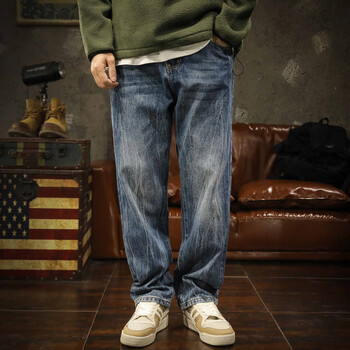 梵侈赫尔轻奢品牌美式复古重磅水洗潮牌牛仔裤男士宽松直筒春秋季阿美