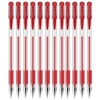立信 （12支装）0.5mm中性笔子弹头黑笔学生用考试专用红色墨蓝黑色水性笔红笔教师专用批改 6601/半针管头/红12支