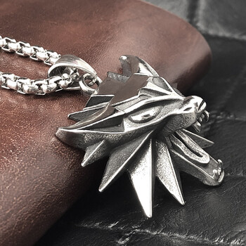 巫师3饰品 the witcher3 巫师3猎魔人狼头吊坠项链潮男霸气钛钢饰品