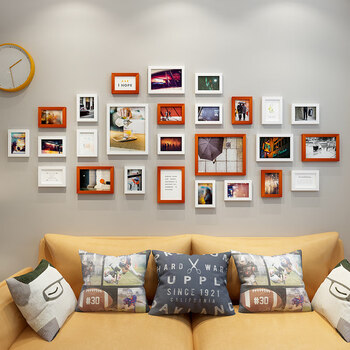 相框挂墙免打孔创意装饰卧室客厅组合框加洗照片框26框白色柚木红安装