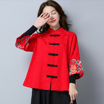 zkhe改良民族风衣服过年唐装女汉服旗袍上衣新年中国风女装复古盘扣棉