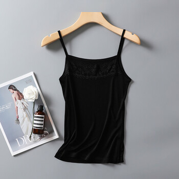 真丝小吊带女短款宽松内搭纯色打底衫桑蚕丝蕾丝花边小背心黑色160m