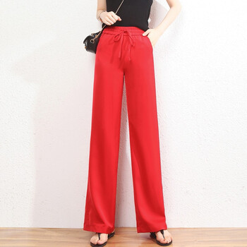 阔腿裤女士2022年新款春秋夏季薄款高腰宽松显瘦垂感休闲直筒长裤红色