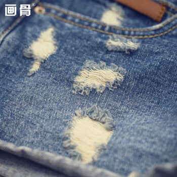 画骨夏季新款牛仔短裤破洞牛仔女卷边磨白热裤超短裤HG1552 蓝色 27码