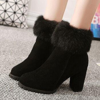 短靴冬季新款高跟短筒靴冬鞋加绒棉鞋女靴带毛毛棉靴雪地冬靴马丁靴女