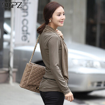 
                                        DGPZ款打底T恤女装显瘦假两件套弹力上衣女款1203 卡其色 L                