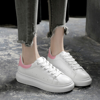 秋季新款小白鞋女韩版厚底运动鞋休闲板鞋学生增高跑步单鞋潮 白粉 36