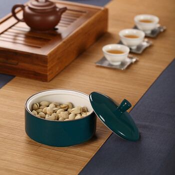 
                                        饮致 陶瓷茶叶罐景德镇仿古色釉储茶罐大号茶仓平盖存茶罐 孔雀绿                