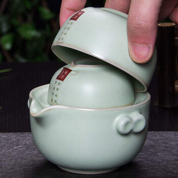 古焱 汝窑快客杯 整套功夫茶具套装开片汝瓷陶瓷个人办公旅行泡茶壶杯