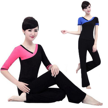 瑜伽服女套装春夏莫代尔形体服女广场舞服装中短袖气质家居服饰舞蹈练功服蓝黑黑短袖m 图片价格品牌报价 京东