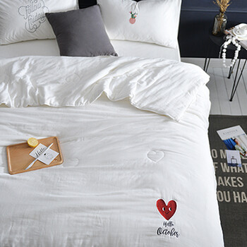 北欧简约夏凉被单双人纯棉双层纱布薄被子 心形刺绣夏被白色 200cm