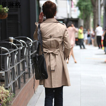 贝琳格2015春装新款女式韩版外套双排扣修身经典款风衣 女 卡其色 S