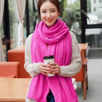 韩版针织新款围巾女冬季纯色春秋披肩学生两用大女长款百搭加厚 11#玫