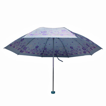 天堂伞 花色丁高密聚酯防紫外线三折钢伞晴雨伞 淡湖兰 308T