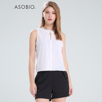 ASOBIO 2015夏季新款女装 时尚甜美钉珠镂空无袖雪纺衫4521364477 漂白色/100 L(170/92A)