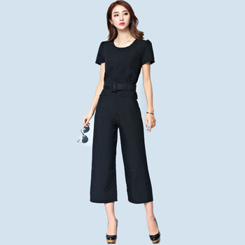 尚尔一短袖修身纯色夏套装小香风时尚休闲女装两件套职业装潮6205 黑色 M