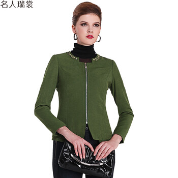 女装上衣外套修身薄款名人瑞裳简约通勤时尚显瘦长袖纯色小西装 绿色 L