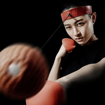 搏击球反应球拳击训练速度球头戴式运动减压搏击球 红色m码