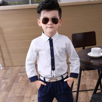 韩版童装春秋男童西装套装儿童西服两件套花童小礼服 白色假领带衬衫