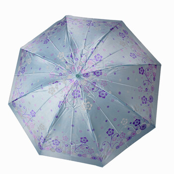 天堂伞 花色丁高密聚酯防紫外线三折钢伞晴雨伞 淡湖兰 308T