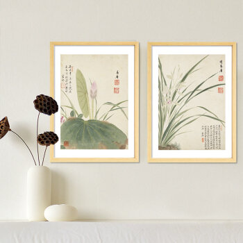 
                                        山迪 客厅装饰画玄关餐厅挂画背景墙壁画新中式国画水墨画 繁花集-三件套 50X60cm木色画框                