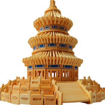积木木制仿真模型儿童组装古建筑积木拼插木质智力玩具 北京 天坛_ 1