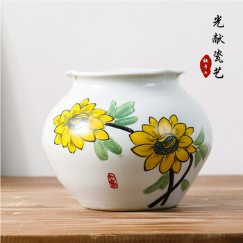 厂家直销景德镇复古陶瓷家居摆件手工创意陶瓷花瓶手绘三件套批发