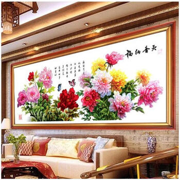 皇家至尊蒙娜丽莎十字绣花开富贵春大幅新款客厅牡丹花2米系列花卉中国风天香纳福挂画客厅现代壁 丝线下款-2米天香纳福-精准.